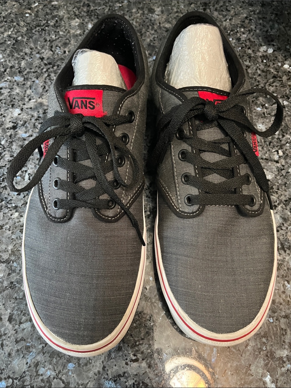 Vans Men's Charcoal Canvas Low-Top Sneakers with Red Accents